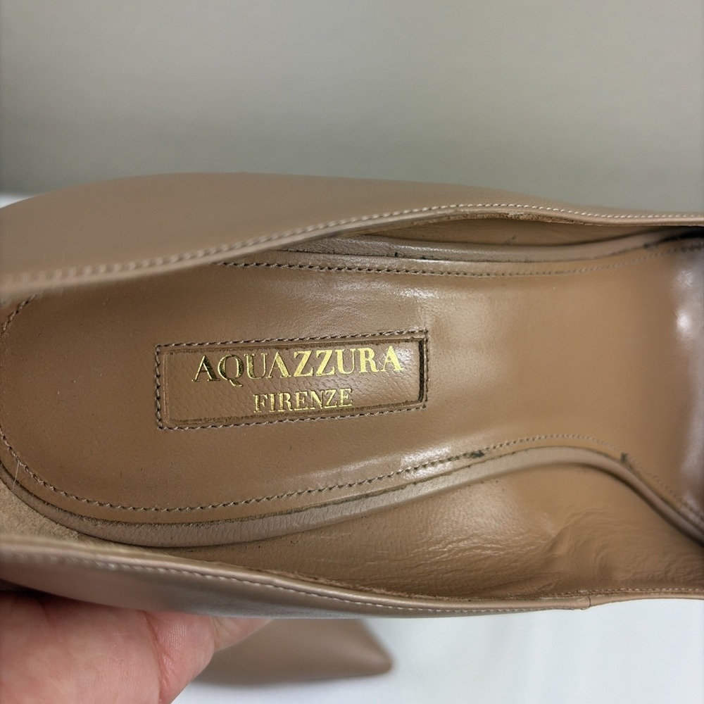 Aquazzura Leather Firenze Pumps Beige Size 39.5 Pointed Toe Heel - Picture 3 of 11